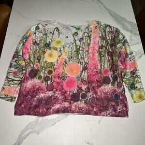 Carre Noir Sweater Womens Large Novelty Floral Lightweight Art to Wear Artsy EUC